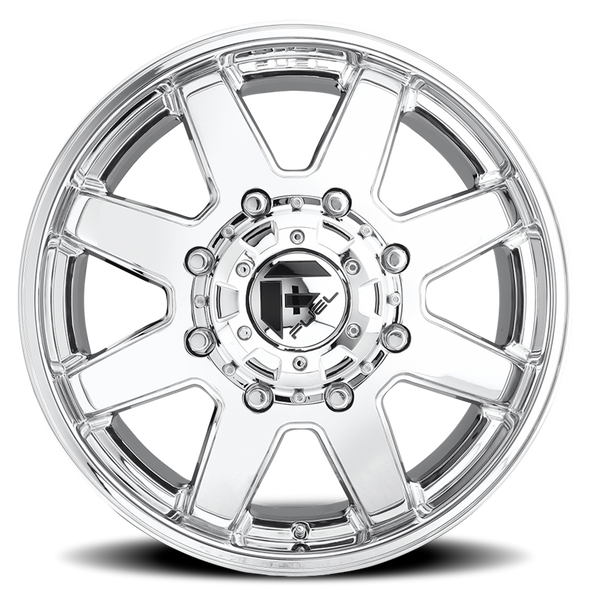 FUEL D53620828DF DUALLY WHEELS 20X8.25 MAVERICK DUALLY D536 8 ON 165.1 CHROME 121.5 BORE 122 OFFSET 7 SPOKE FRONT DUALLY