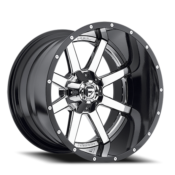 FUEL D26020208247 ALUMINUM WHEELS 20X12 MAVERICK D260 8 ON 165.1 CHROME/GLOSS BLACK LIP 125.2 BORE -44 OFFSET