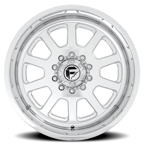 FUEL DF092420A845 DUALLY WHEELS 24X12 FF09D DUALLY DE09 SUPER SINGLE PO 10 ON 170 POLISHED 125.1 BORE -50 OFFSET FRONT DUALLY