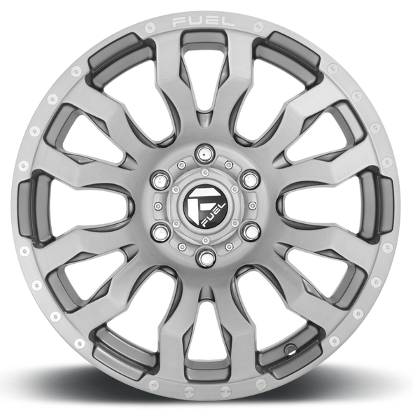 FUEL D69320828D45 ALUMINUM WHEELS 20X8.25 BLITZ D693 8 ON 165.1 BRUSHED GUNMETAL GRAY TINTED CLEAR 121.5 BORE -265 OFFSET MULTI SPOKE