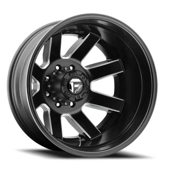 FUEL D53824828D45 DUALLY WHEELS 24X8.3 MAVERICK DUALLY D538 8 ON 165.1 BLACK MILLED 121.5 BORE -265 OFFSET 7 SPOKE OUTER DUALLY