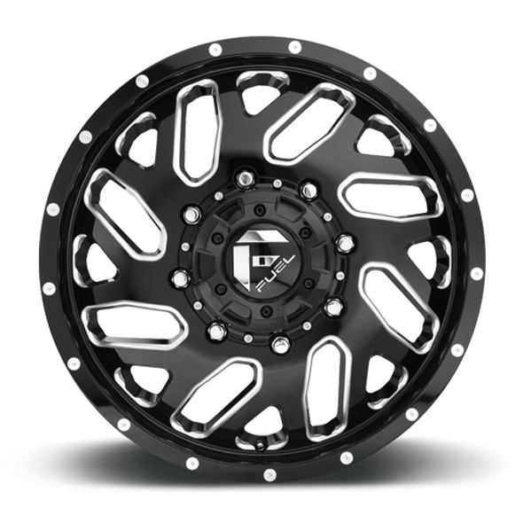 FUEL D581228293 DUALLY WHEELS 22X8.25 TRITON DUALLY D581 8 ON 210 GLOSS BLACK MILLED 154.3 BORE 105 OFFSET MESH SPOKE FRONT DUALLY