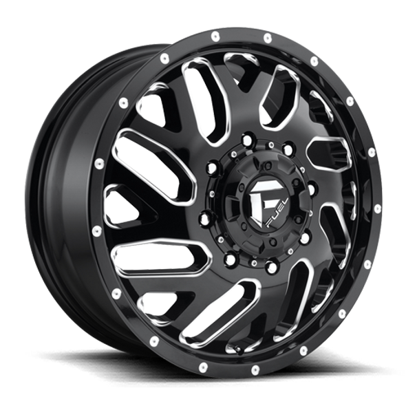 FUEL D581228292 DUALLY WHEELS 22X8.25 TRITON DUALLY D581 8 ON 200 GLOSS BLACK MILLED 142 BORE 105 OFFSET MESH SPOKE FRONT DUALLY
