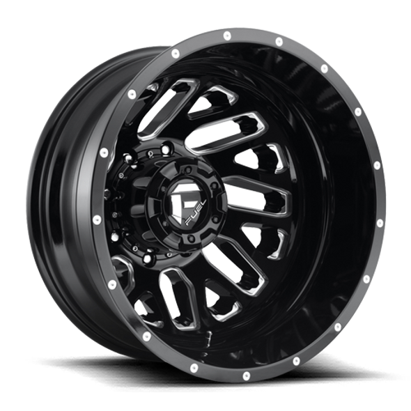 FUEL D58122828D45 DUALLY WHEELS 22X8.25 TRITON DUALLY D581 8 ON 165.1 GLOSS BLACK MILLED 121.5 BORE -265 OFFSET MESH SPOKE OUTER DUALLY