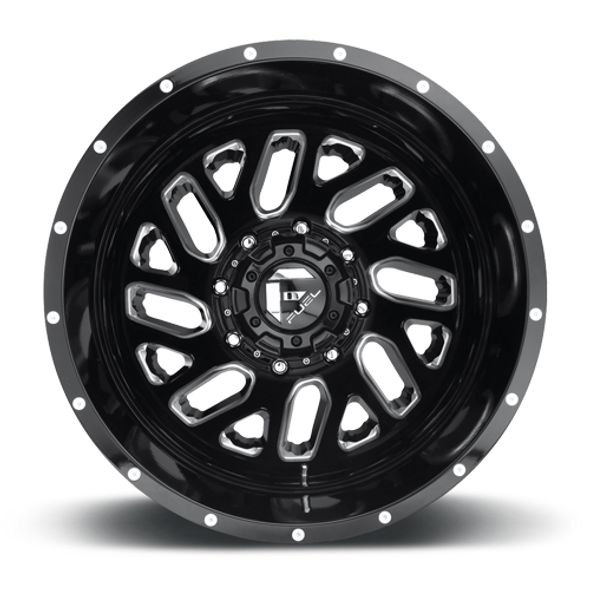 FUEL D58120829325 DUALLY WHEELS 20X8.25 TRITON DUALLY D581 8 ON 210 GLOSS BLACK MILLED 154.3 BORE -195 OFFSET MESH SPOKE OUTER DUALLY