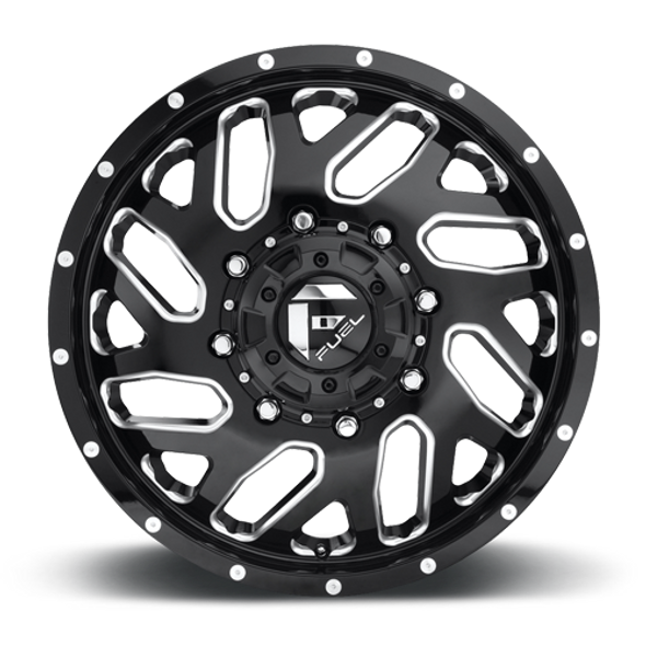 FUEL D581208293 DUALLY WHEELS 20X8.25 TRITON DUALLY D581 8 ON 210 GLOSS BLACK MILLED 154.3 BORE 105 OFFSET MESH SPOKE FRONT DUALLY