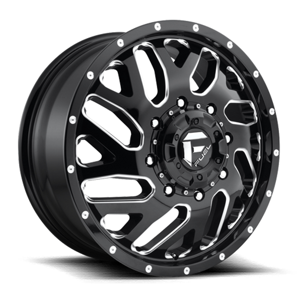 FUEL D581208293 DUALLY WHEELS 20X8.25 TRITON DUALLY D581 8 ON 210 GLOSS BLACK MILLED 154.3 BORE 105 OFFSET MESH SPOKE FRONT DUALLY