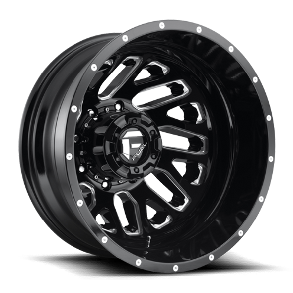 FUEL D58120829235 DUALLY WHEELS 20X8.25 TRITON DUALLY D581 8 ON 200 GLOSS BLACK MILLED 142 BORE -201 OFFSET MESH SPOKE OUTER DUALLY