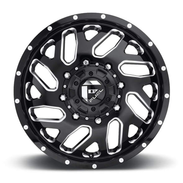 FUEL D581208292 DUALLY WHEELS 20X8.25 TRITON DUALLY D581 8 ON 200 GLOSS BLACK MILLED 142 BORE 105 OFFSET MESH SPOKE FRONT DUALLY