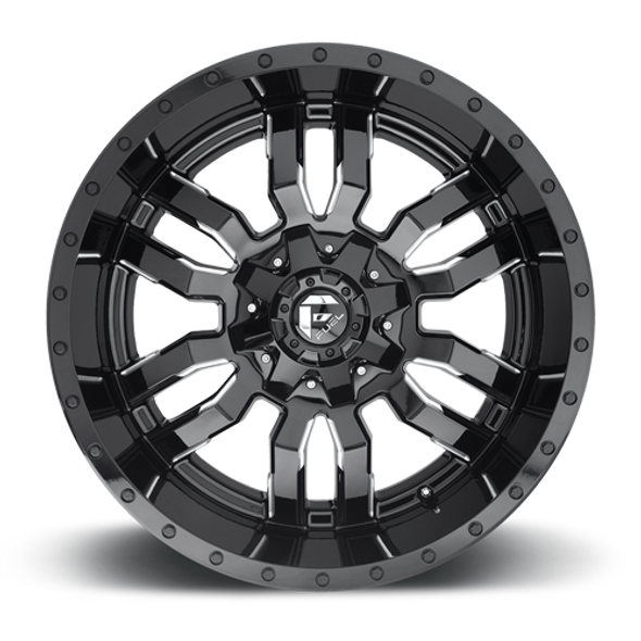 FUEL D59522958260 ALUMINUM WHEELS 22X9.5 SLEDGE D595 8 ON 165.1 GLOSS BLACK MILLED 125.1 BORE 20 OFFSET