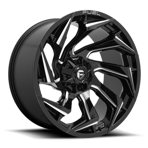 FUEL D75322008247 ALUMINUM WHEELS 22X10 REACTION D753 8 ON 165.1 GLOSS BLACK MILLED 125.2 BORE -18 OFFSET