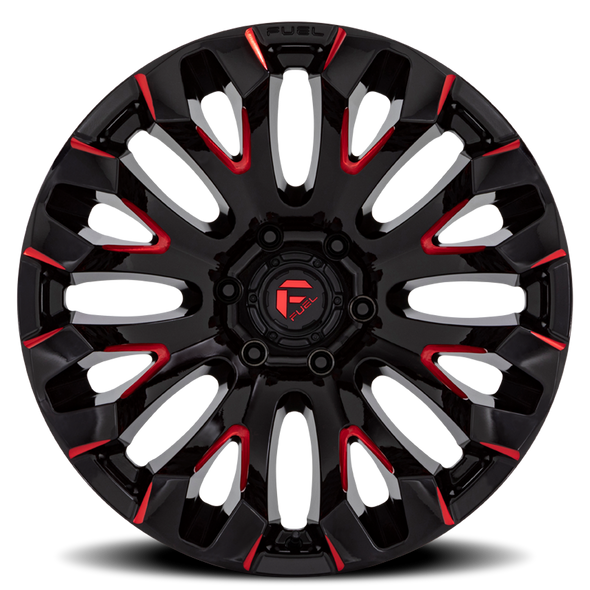FUEL D82920901850 ALUMINUM WHEELS 20X9 QUAKE D829 8 ON 180 GLOSS BLACK MILLED RED 124.2 BORE 1 OFFSET