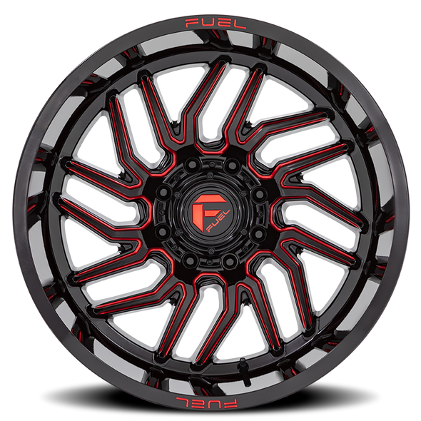 FUEL D80824201847 ALUMINUM WHEELS 24X12 HURRICANE D808 8 ON 180 GLOSS BLACK/RED MILLED 124.2 BORE -44 OFFSET