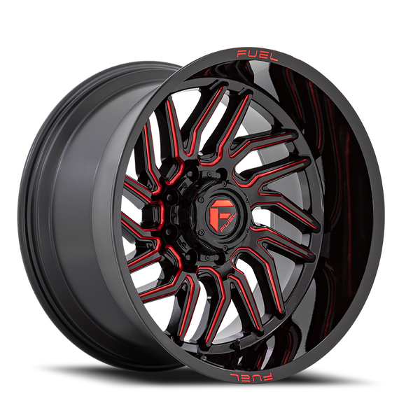 FUEL D80822208247 ALUMINUM WHEELS 22X12 HURRICANE D808 8 ON 165.1 GLOSS BLACK/RED MILLED 125.1 BORE -44 OFFSET