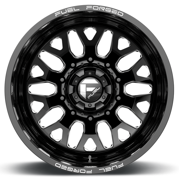 FUEL DE1924829345 DUALLY WHEELS 24X8.25 FF19D DUALLY DE19 BK 8 ON 210 GLOSS BLACK MILLED 154.3 BORE -246 OFFSET OUTER DUALLY