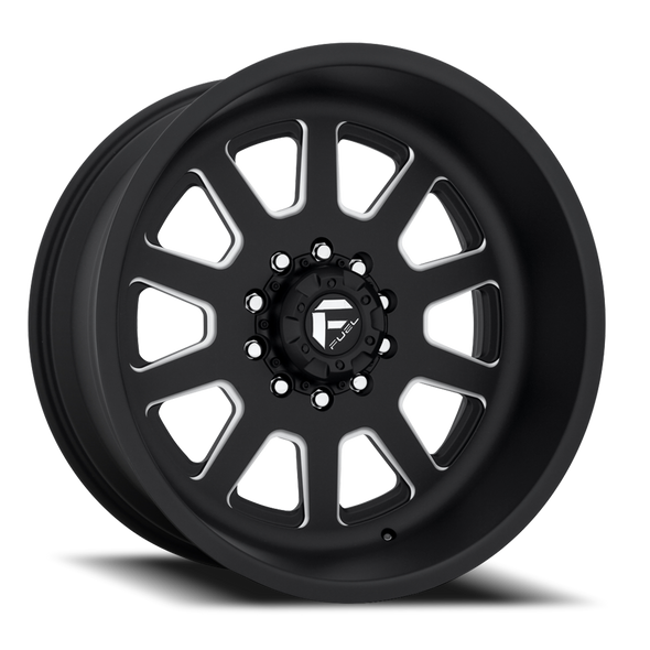 FUEL DE092420A845 DUALLY WHEELS 24X12 FF09D DUALLY DE09 SUPER SINGLE BK 10 ON 170 MATTE BLACK MILLED 125.1 BORE -50 OFFSET FRONT DUALLY