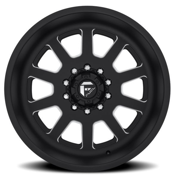 FUEL DE092220A845 DUALLY WHEELS 22X12 FF09D DUALLY DE09 SUPER SINGLE BK 10 ON 170 MATTE BLACK MILLED 125.1 BORE -50 OFFSET FRONT DUALLY