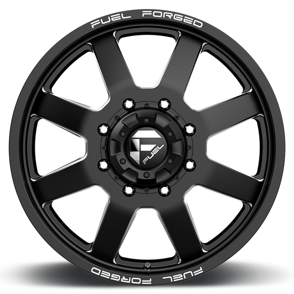 FUEL DE0924828D DUALLY WHEELS 24X8.25 FF09D DUALLY DE09 BK 8 ON 165.1 MATTE BLACK MILLED 121.7 BORE 105 OFFSET FRONT DUALLY