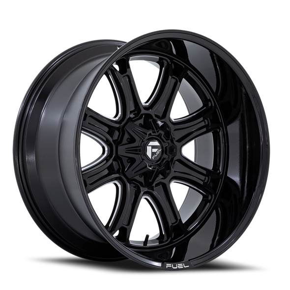 FUEL FC853BE22908801 ALUMINUM WHEELS 22X9 DARKSTAR FC853BE 8 ON 180 GLOSS BLACK MILLED 124.2 BORE 1 OFFSET