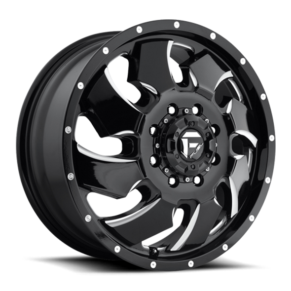 FUEL D574208293 DUALLY WHEELS 20X8.3 CLEAVER DUALLY D574 8 ON 210 GLOSS BLACK MILLED 154.3 BORE 105 OFFSET MULTI SPOKE FRONT DUALLY