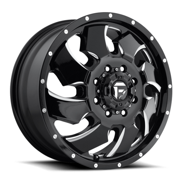 FUEL D574208272 DUALLY WHEELS 20X8.3 CLEAVER DUALLY D574 8 ON 165.1 GLOSS BLACK MILLED 117 BORE 105 OFFSET MULTI SPOKE FRONT DUALLY