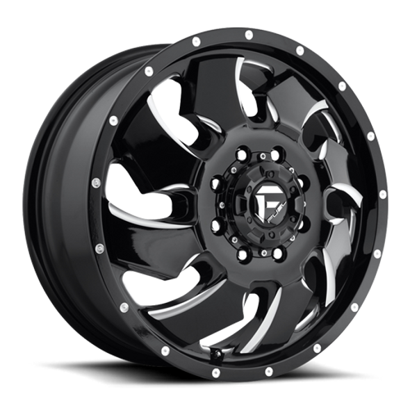 FUEL D574208217 DUALLY WHEELS 20X8.3 CLEAVER DUALLY D574 8 ON 170 GLOSS BLACK MILLED 125.1 BORE 105 OFFSET MULTI SPOKE FRONT DUALLY