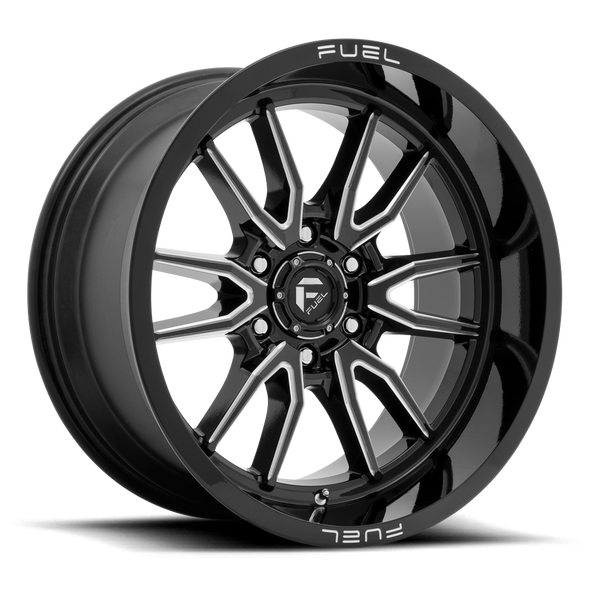 FUEL D76120908257 ALUMINUM WHEELS 20X9 CLASH 6 D761 8 ON 165.1 GLOSS BLACK MILLED 125.1 BORE 20 OFFSET MULTI SPOKE