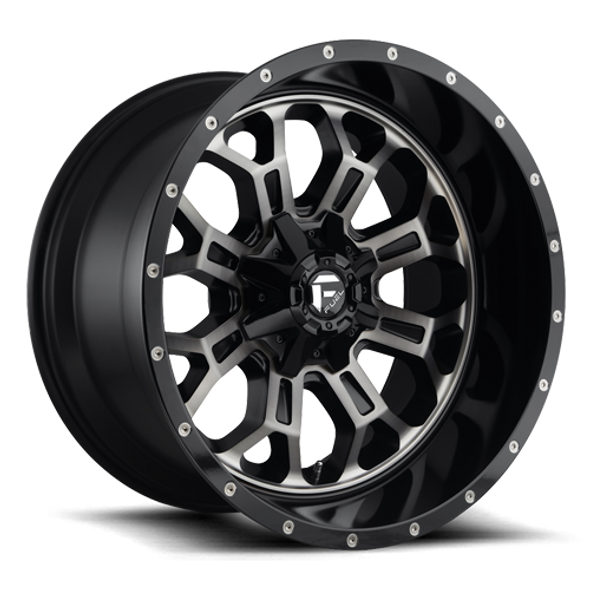 FUEL D56118908257 ALUMINUM WHEELS 18X9 CRUSH D561 8 ON 165.1 GLOSS BLACK DOUBLE DARK TINT MACHINED FACE 125.2 BORE 20 OFFSET 8 SPOKE