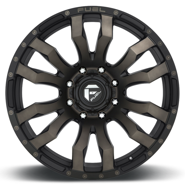 FUEL D67422208247 ALUMINUM WHEELS 22X12 BLITZ D674 8 ON 165.1 MATTE BLACK DOUBLE DARK TINT 125.1 BORE -44 OFFSET MULTI SPOKE