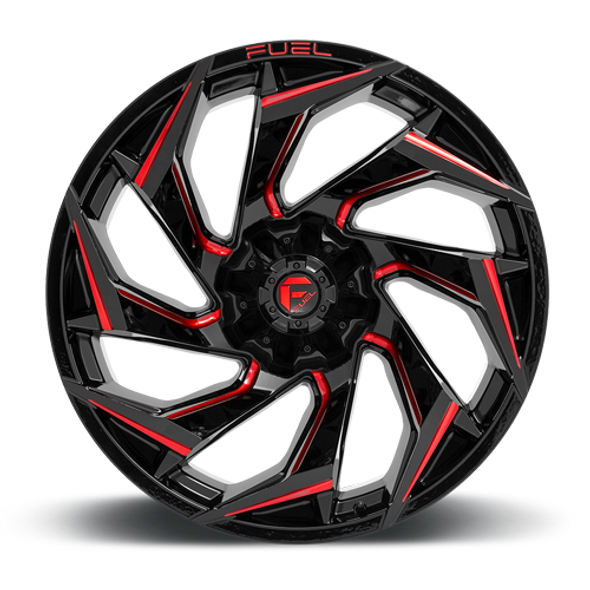 FUEL D75524208247 ALUMINUM WHEELS 24X12 REACTION D755 8 ON 165.1 GLOSS BLACK MILLED RED TINT 125.2 BORE -44 OFFSET