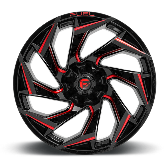 FUEL D75522008247 ALUMINUM WHEELS 22X10 REACTION D755 8 ON 165.1 GLOSS BLACK MILLED RED TINT 125.2 BORE -18 OFFSET