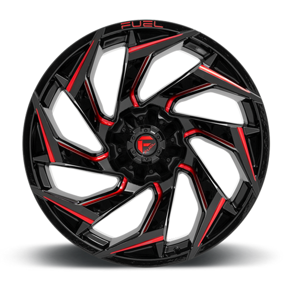 FUEL D75522001847 ALUMINUM WHEELS 22X10 REACTION D755 8 ON 180 GLOSS BLACK MILLED RED TINT 124.3 BORE -18 OFFSET