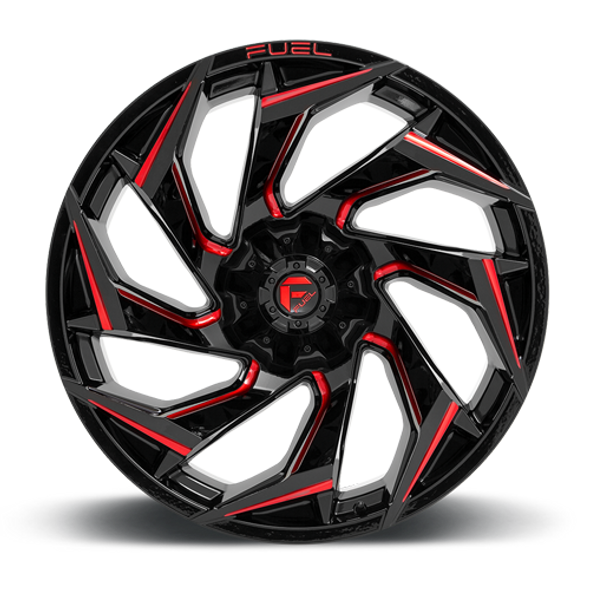 FUEL D75522001747 ALUMINUM WHEELS 22X10 REACTION D755 8 ON 170 GLOSS BLACK MILLED RED TINT 125.1 BORE -18 OFFSET