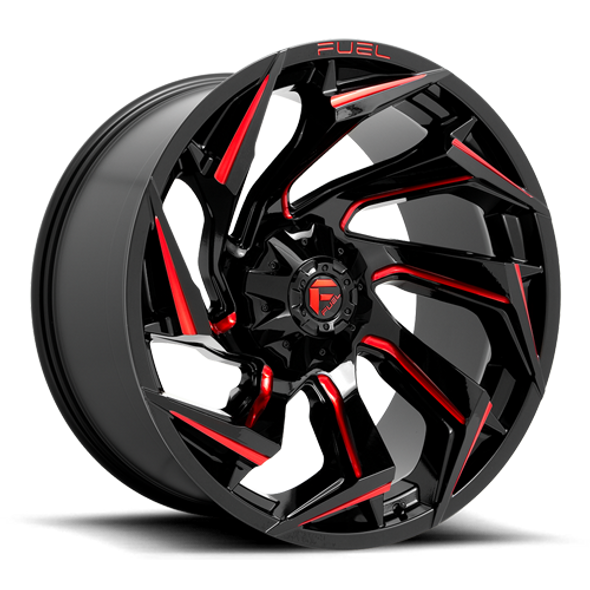 FUEL D75520908257 ALUMINUM WHEELS 20X9 REACTION D755 8 ON 165.1 GLOSS BLACK MILLED RED TINT 125.1 BORE 20 OFFSET