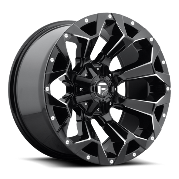 FUEL D57620908250 ALUMINUM WHEELS 20X9 ASSAULT D576 8 ON 165.1 GLOSS BLACK MILLED 125.2 BORE 1 OFFSET 8 SPOKE