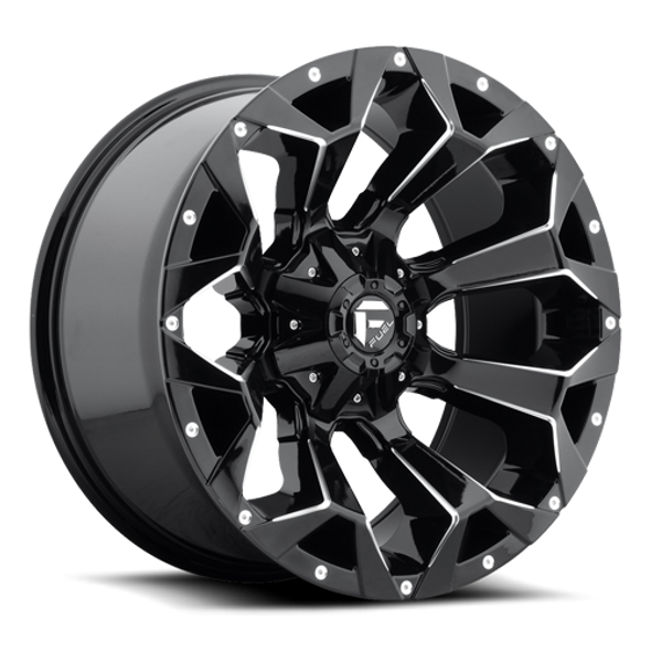 FUEL D57620001847 ALUMINUM WHEELS 20X10 ASSAULT D576 8 ON 180 GLOSS BLACK MILLED 124.3 BORE -18 OFFSET 8 SPOKE