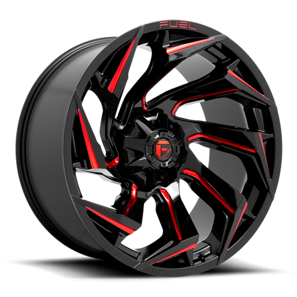 FUEL ALUMINUM WHEELS 18X9 REACTION D755 8 ON 180 GLOSS BLACK MILLED RED TINT 124.2 BORE 1 OFFSET - D75518901850