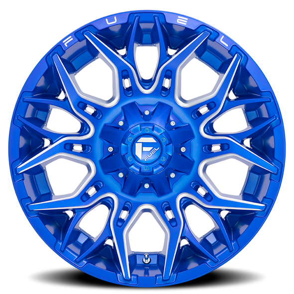 FUEL ALUMINUM WHEELS 20X10 TWITCH D770 8 ON 180 ANODIZED BLUE MILLED 124.3 BORE -18 OFFSET - D77020001847