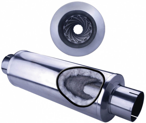 DIAMOND EYE 560031 DIESEL EXHAUST MUFFLER 30 INCH ROUND 5 INCH CENTER INLET/OUTLET STAINLESS EXHAUST MUFFLER PERFORMANCE PERFORATED