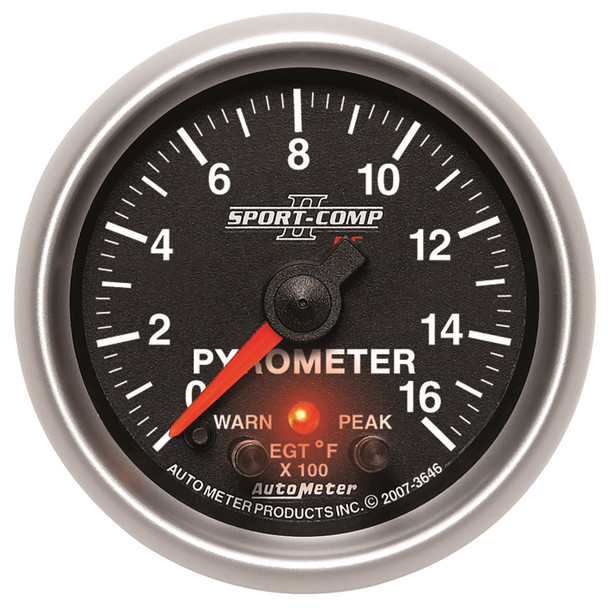 AUTOMETER 3646 2-1/16" PYROMETER, W/ PEAK & WARN, 0-1600 °F, STEPPER MOTOR, SPORT-COMP II