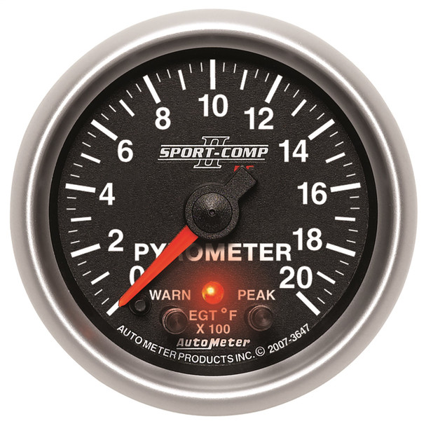 AUTOMETER 3647 2-1/16" PYROMETER, W/ PEAK & WARN, 0-2000 °F, STEPPER MOTOR, SPORT-COMP II