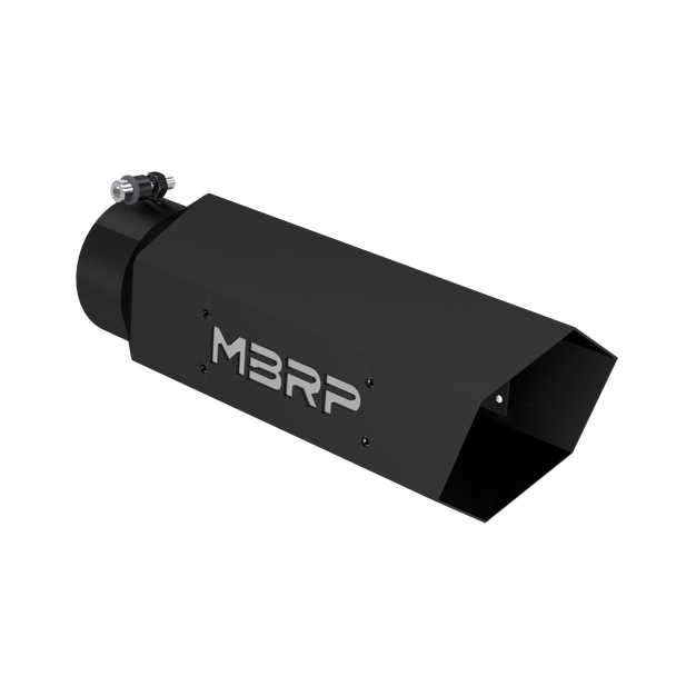 MBRP T5164BLK  UNIVERSAL BLACK COATED HEX TIP 4IN ID 5IN OD 16IN LENGTH  WITH LOGO PLATE