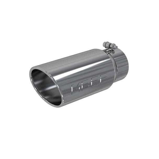 MBRP T5051  UNIVERSAL T304 STAINLESS STEEL TIP 5IN OD ANGLED ROLLED END 4IN INLET 12IN LENGTH