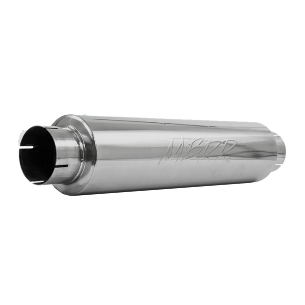 MBRP M1004S  UNIVERSAL T409 STAINLESS STEEL WITHOUT TIP MUFFLER 4IN INLET/OUTLET 24IN BODY 6IN DIAMETER 30IN OVERALL