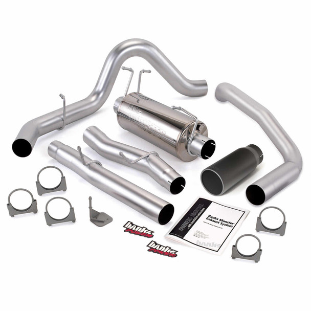 BANKS 48788-B MONSTER EXHAUST SYSTEM 4IN SINGLE EXIT-BLACK ROUND TIP 2003-2007 FORD POWERSTROKE 6.0L EXCURSION
