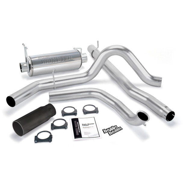 BANKS 48656-B MONSTER EXHAUST SYSTEM 4IN SINGLE EXIT-BLACK ROUND TIP (WITHOUT CATALYTIC CONVERTER) 1999-2003 FORD POWERSTROKE 7.3L