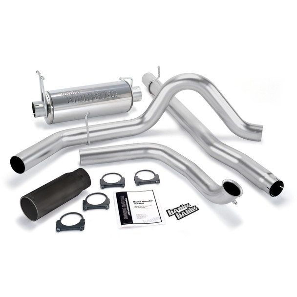 BANKS 48653-B MONSTER EXHAUST SYSTEM 4IN SINGLE EXIT-BLACK ROUND TIP 2000-2003 FORD POWERSTROKE 7.3L EXCURSION