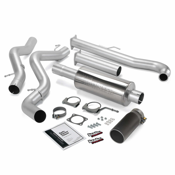 BANKS 48629-B MONSTER EXHAUST SYSTEM 4IN SINGLE EXIT BLACK TIP ( EXTENDED CAB/CREW CAB SHORT BED) (WITHOUT CAT CONVERTER) 2001-2004 GM DURAMAX 6.6L LB7