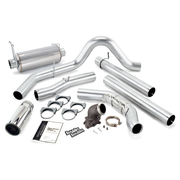 BANKS 48658 MONSTER EXHAUST SYSTEM 4IN W/POWER ELBOW SINGLE EXIT CHROME ROUND TIP (W/CATALYTIC CONVERTER) 1999 FORD POWERSTROKE 7.3L