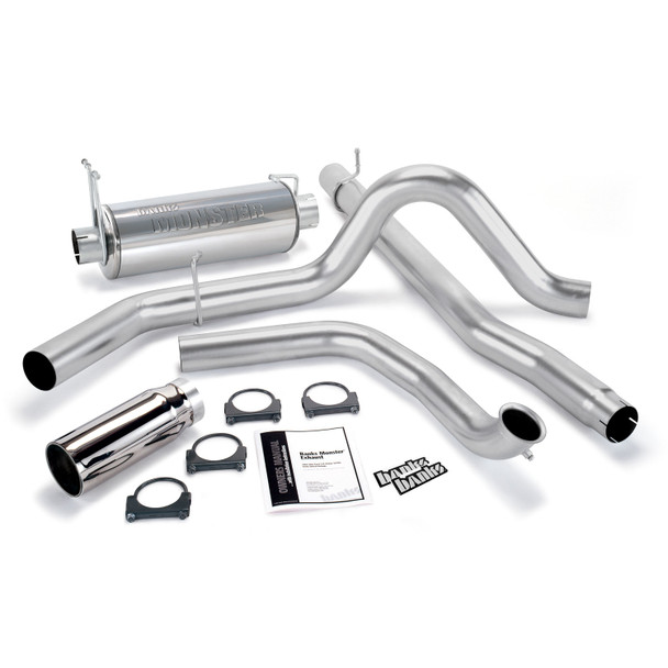 BANKS 48653 MONSTER EXHAUST SYSTEM 4IN SINGLE EXIT CHROME ROUND TIP 2000-2003 FORD POWERSTROKE 7.3L EXCURSION